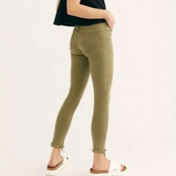 Free People High Rise Raw Hem Jegging Army Green - Picture 2 of 3